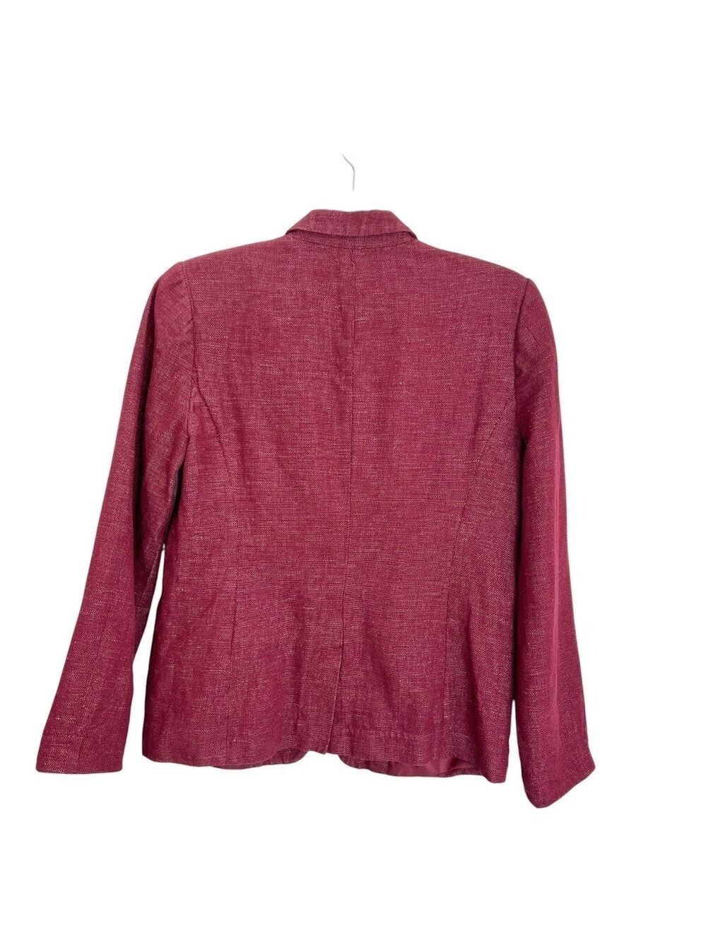 Lucky Brand burgundy linen blend 2 button roll sleeve unlined blazer jacket S - Picture 4 of 14